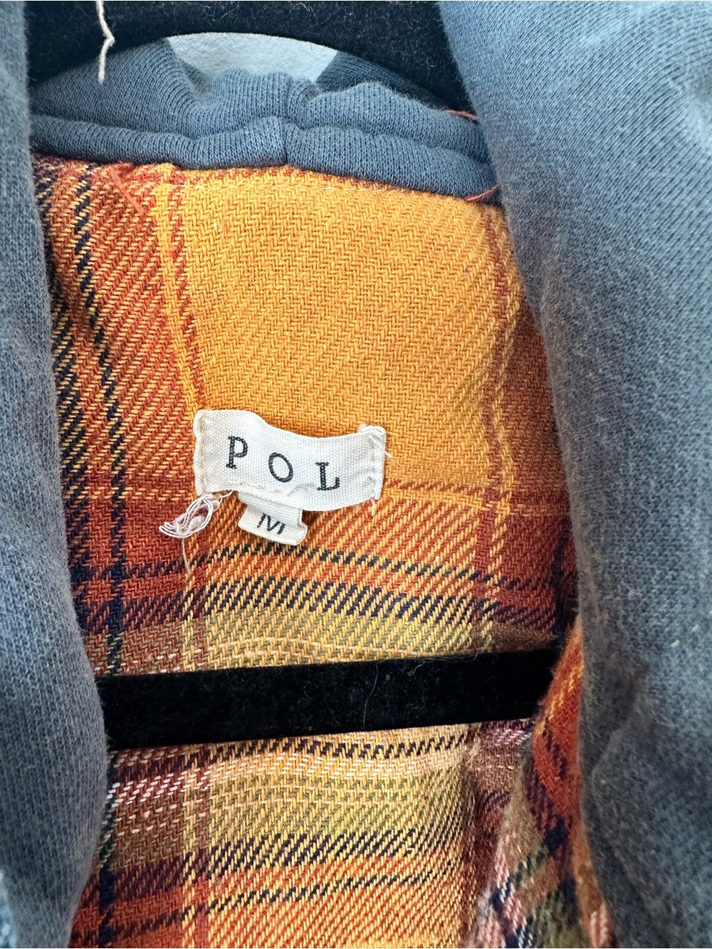 POL Yellow Plaid Flannel Hooded Utility Shacket Shirt M L XL - Picture 6 of 8